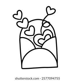 Cute Valentine's Day envelope outline illustration is a simple and charming design, perfect for decorating and filling with feelings of love and longing.