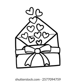 Cute Valentine's Day envelope outline illustration is a simple and charming design, perfect for decorating and filling with feelings of love and longing.