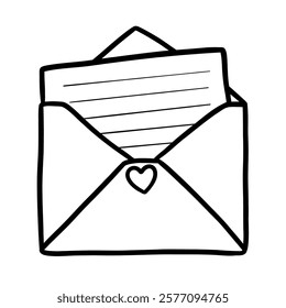 Cute Valentine's Day envelope outline illustration is a simple and charming design, perfect for decorating and filling with feelings of love and longing.