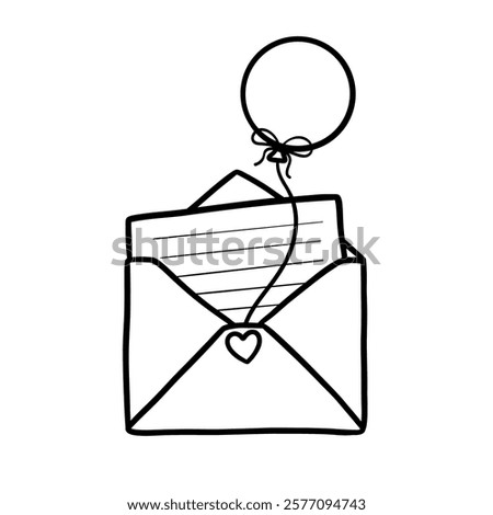 Cute Valentine's Day envelope outline illustration is a simple and charming design, perfect for decorating and filling with feelings of love and longing.