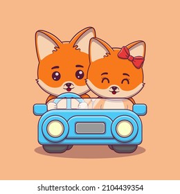 Cute Valentine's day fox couple on car