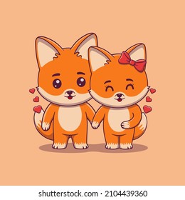 Cute Valentine's day fox couple holding hands