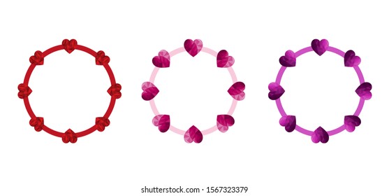Cute Valentine's day frames for card, poster, banner, invitation. Set of lovely isolated borders with polygonal hearts. Vector illustration