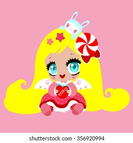 Cute Valentine's Day girl with a heart and bunny