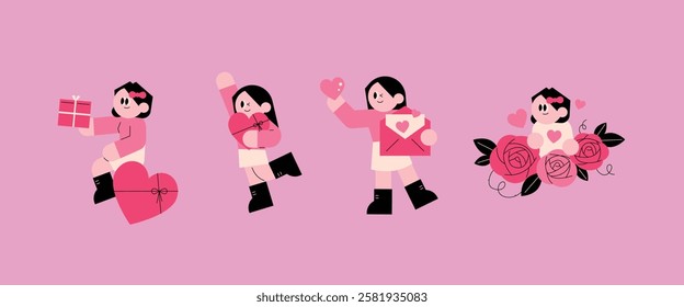 Cute Valentine's Day Girls. lovely woman. Excited woman. Couple. Propose.