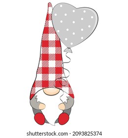 Cute Valentines day gnome with heart. Vector illustration.