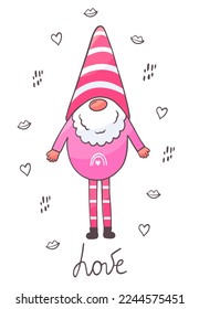 Cute Valentines Day gnome in pink color
