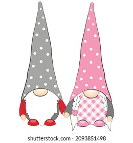 Cute Valentines day gnomes couple. Vector illustration.