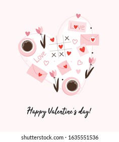 Cute Valentine's day greeting card design. Trendy vector illustration.