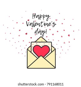 Cute Valentine's day greeting card with red hearts and envelope. Love letter with heart message for 14 february celebration