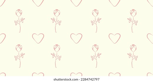 cute valentines day heart pattern vector. With pink roses on soft background
