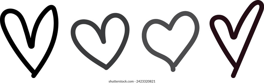 Cute Valentine's day hearts on a white background. Black outline of hearts on a white background. Vector graphics. Illustration EPS 10