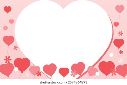 Cute Valentine's Day heart-shaped background frame illustration with flowers and heart balloons flying_Adorable Valentine's material