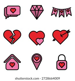 Conjunto de iconos lindo del día de San Valentín
