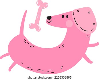 Cute Valentines Day illustration dog, dachshund, bone. Valentines art for posters, greeting cards, flyers, labels, banners, invitations.