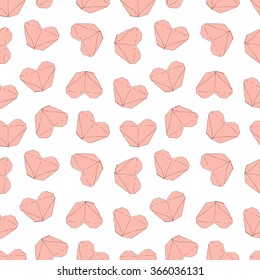 Cute Valentines day Illustration. Wedding seamless pattern with origami hearts. Background in vector