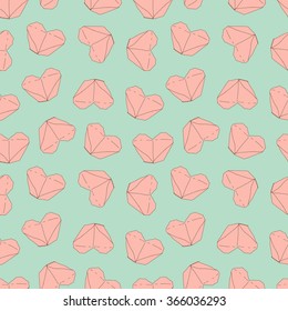 Cute Valentines day Illustration. Wedding seamless pattern with origami hearts. Background in vector