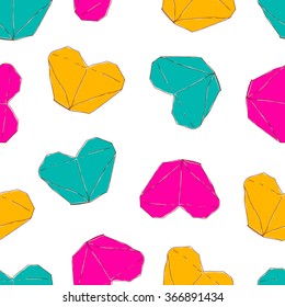 Cute Valentines day Illustration. Wedding seamless pattern with origami hearts. Background in vector