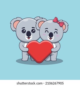 Cute Valentine's day koala couple holding a big heart love