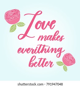 Cute Valentine's day lettering composition. Hand drawn illustration with clipart. Lovely and simple design.
