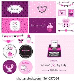 Cute Valentine's Day and Love Scrapbook Set - for design, invitation in vector 