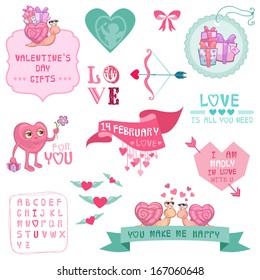 Cute Valentine's Day and Love Set. For scrapbook and design in vector 