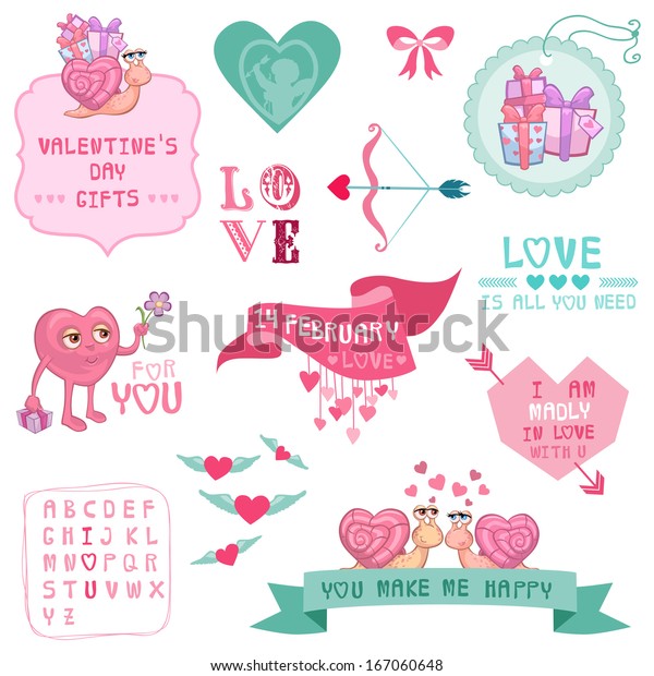 Cute Valentines Day Love Set Scrapbook Stock Vector Royalty