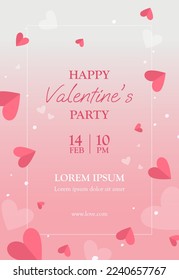 cute valentines day party poster with pink hearts