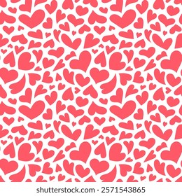 Cute Valentines Day pattern. Hearts vector seamless background. Illustrated heart shapes symbol of love and February 14 celebration. Romantic pink and white pattern design.