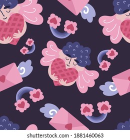 
Cute valentine's day pattern with love angels. Vector illustration.
