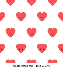 Cute Valentines Day seamless pattern background with funny kawaii cartoon characters of hearts, can be used for gift box package, wrapping paper, wallpaper design etc