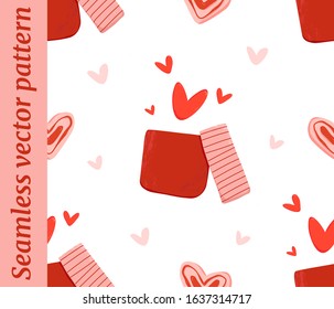 Cute Valentine's Day seamless pattern, romantic background with a gift heart. Elements for print, textile, book, postcard, stickers. Vector illustration