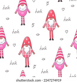 Cute Valentins Day nahtlose Muster mit Gnomen im Cartoon-Stil