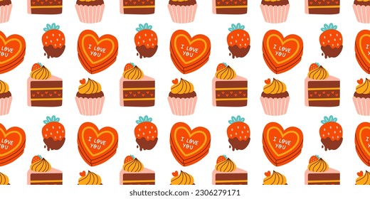 El lindo día de San Valentín sin problemas. Me encantan los dulces. Ilustraciones vectoriales para el día de San Valentín, pegatinas, tarjetas de felicitación