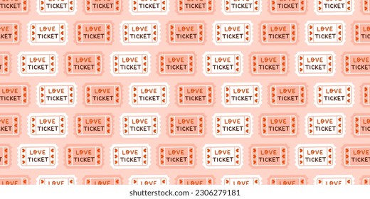 Cute Valentines day seamless pattern. Love tickets. Vector illustrations for valentines day, stickers, greeting cards