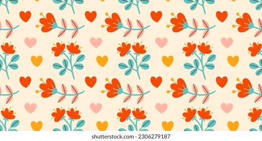 El lindo día de San Valentín sin problemas. Flores, corazones. Ilustraciones vectoriales para el día de San Valentín, pegatinas, tarjetas de felicitación