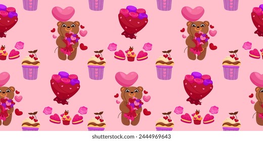 Cute Valentines day seamless pattern. Vector illustrations for valentines day, stickers, greeting cards