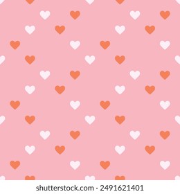 Netter Valentinstag nahtlose Muster rosa und orange kleine Herzen Hintergrund. Romantisches Design für Karten, Stoff oder Babykleidung.