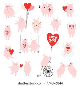 Cute Valentines day set with pigs in vector