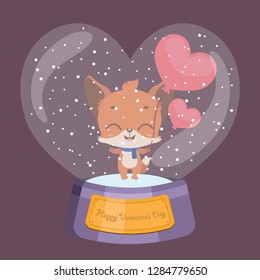 Cute Valentine's Day snowglobe with fox