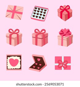 cute valentine's Day Sweet Treats and Gift Icons Collection for design vector 