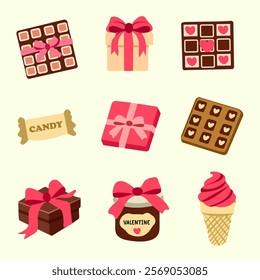 cute valentine's Day Sweet Treats and Gift Icons Collection for design vector 