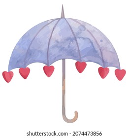 cute Valentine's Day vintage illustration with textured umbrella and hearts. Be my Valentine post card. Good for invitations, print, gift wrapping paper, packaging