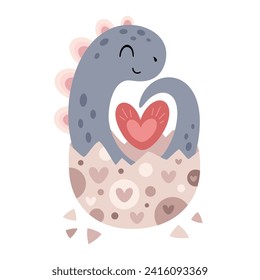 Cute dinosaurios de San Valentín. Día de San Valentín. Dino de San Valentín con dibujos animados de estilo plano. Ilustración vectorial.