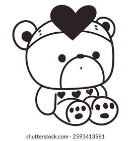 Cute Valentines doodle teddy bear. Hand drawn vector illustration