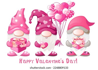 Cute Valentines gnomes with gifts. Happy Valentines Day