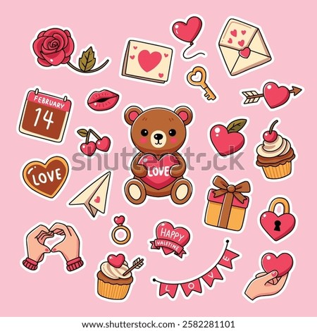 Cute Valentine's lovely vector art doodles sticker for card collection