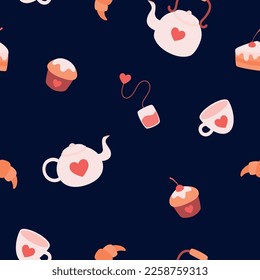 Cute Valentines tea seamless pattern