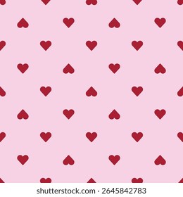 Cute Valentine's themed pyjamas pattern for couples and lovers. Seamless pattern with red hearts on a pink background. Valentine's day gift wrapping or wallpaper. Vector illustration, EPS 10.