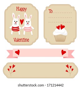 Cute valentines wedding set Ã¢Â?Â? labels, ribbons, emblems, other elements, vector illustration 